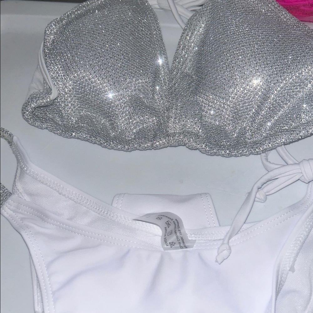 Hot White and Silver Brazilian cut Bikini 👙 Size S